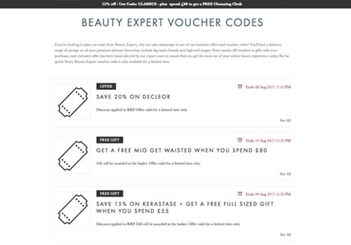 Beauty expert voucher pages